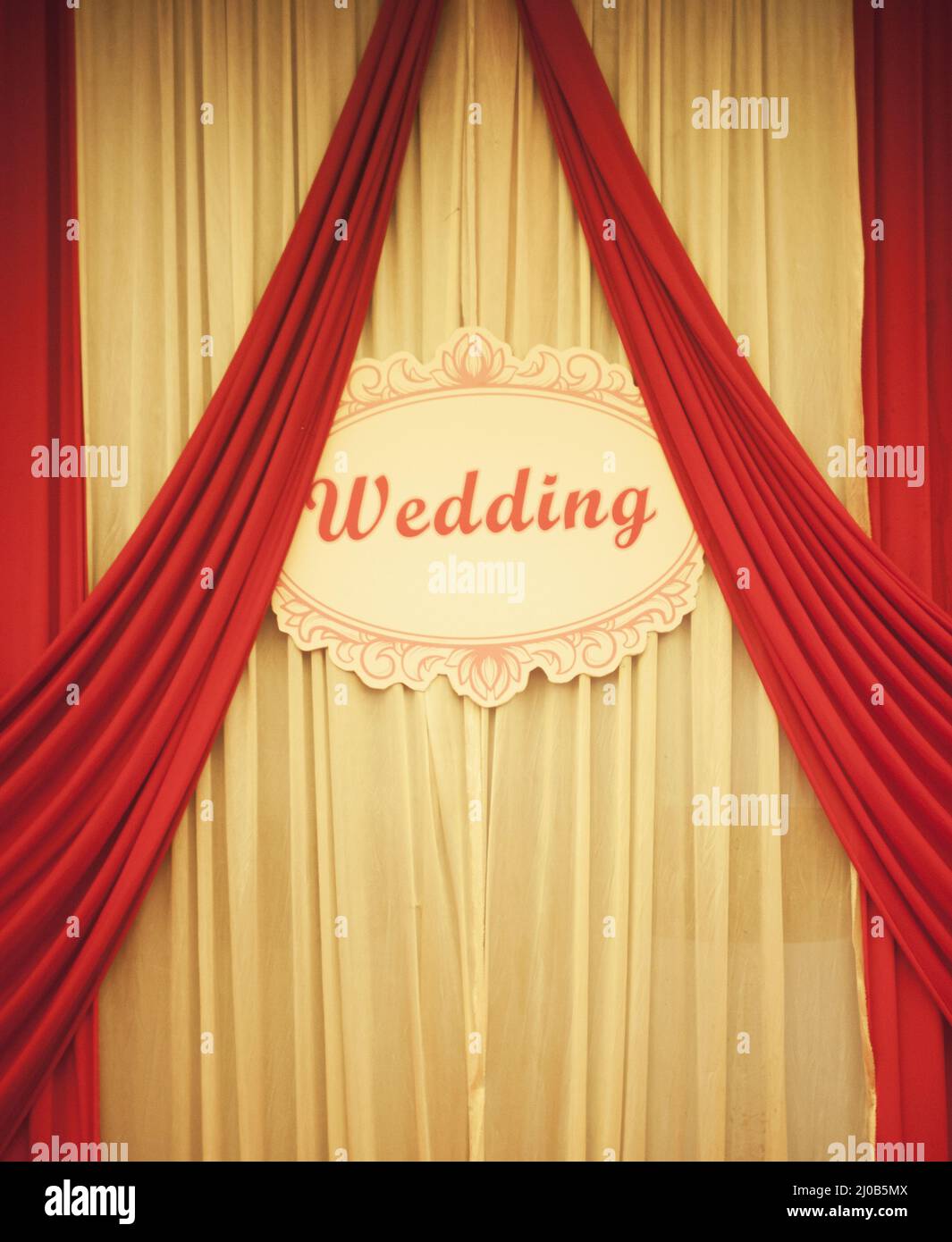 Chinese traditional red marriage banquet curtains with wedding sign Stock Photo