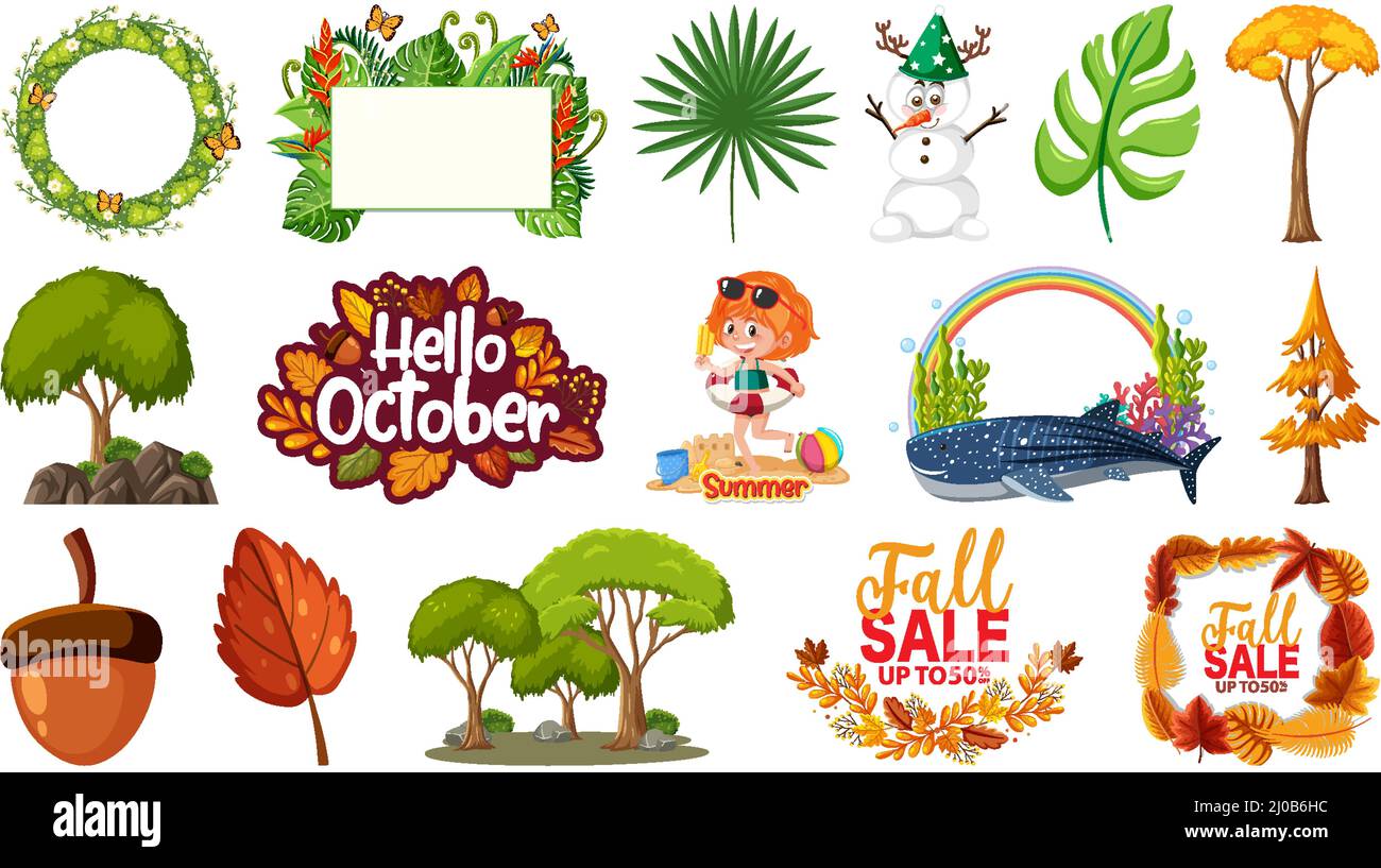 Set of four seasons trees and nature objects illustration Stock Vector ...