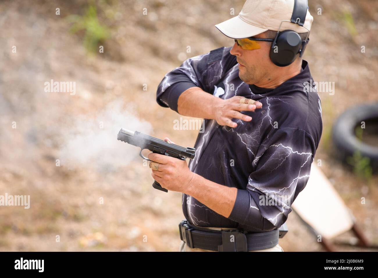 Pulling Gun Training. Outdoor Shooting Range Stock Photo Alamy