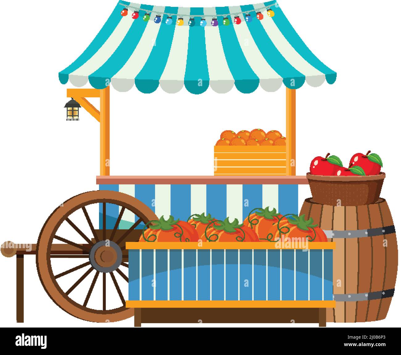 Street food cart concept with fruit cart illustration Stock Vector