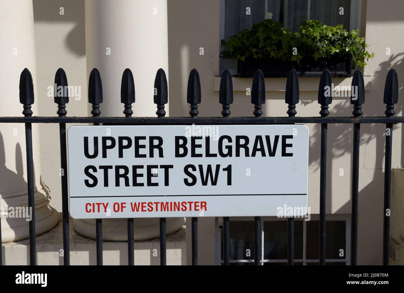 London, England, UK. Street sign: Upper Belgrave Street SW1 Stock Photo