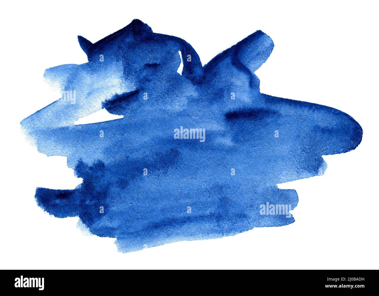 Blue watercolor hand drawn stain on white paper grain texture. Abstract ...