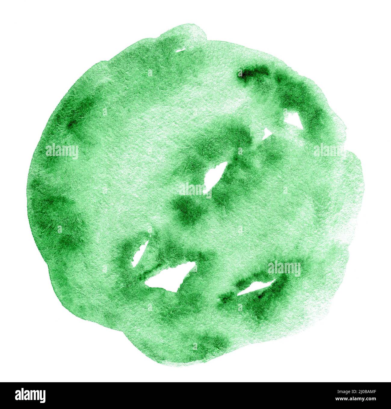 Green watercolor hand drawn stain on white paper grain texture ...