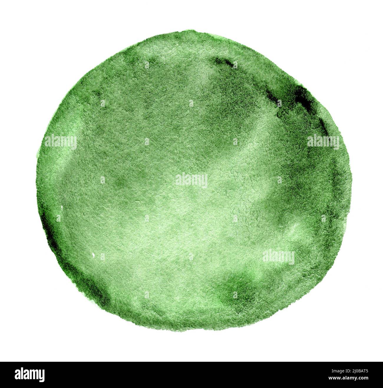 Green watercolor hand drawn stain on white paper grain texture ...