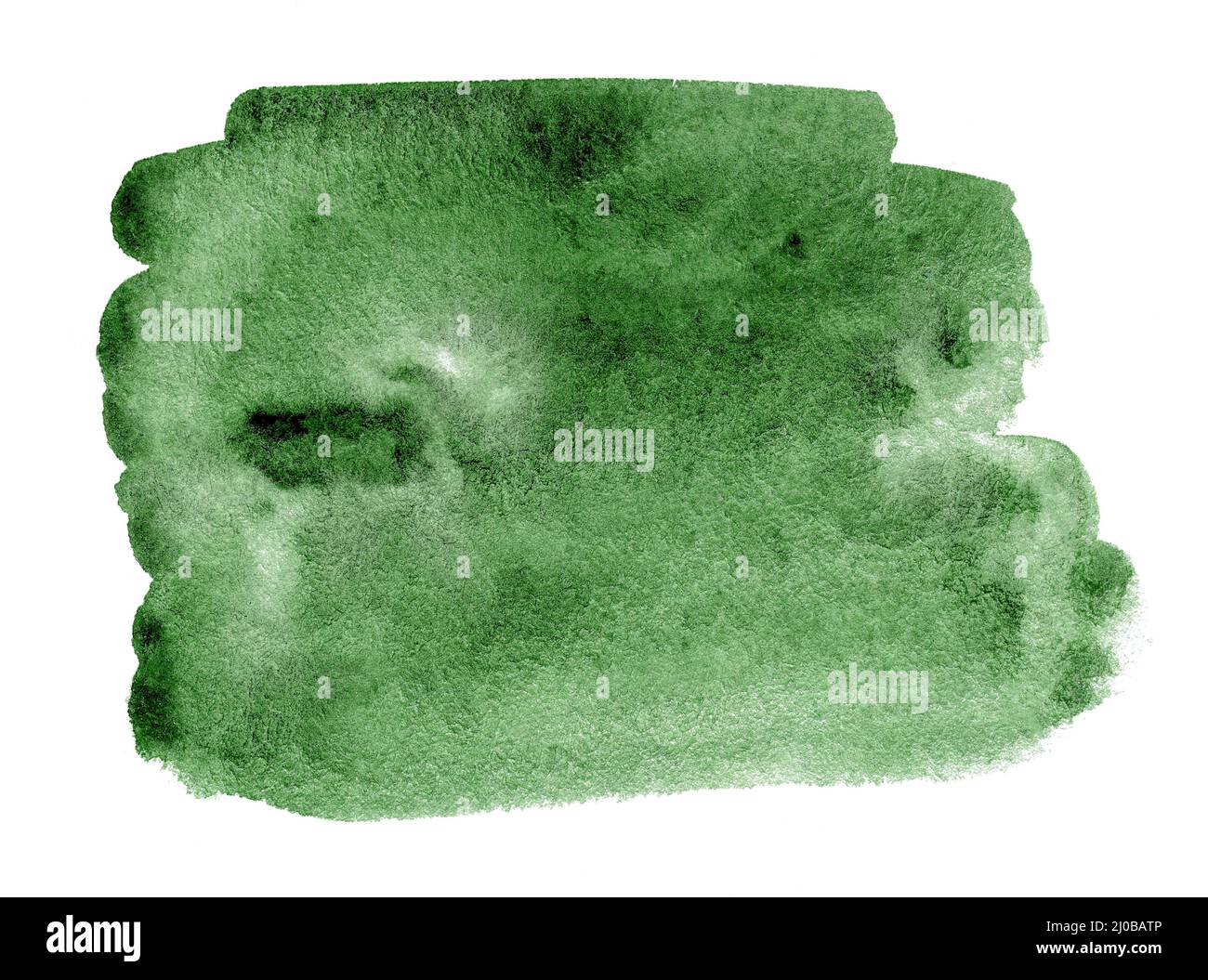 Green watercolor hand drawn stain on white paper grain texture ...