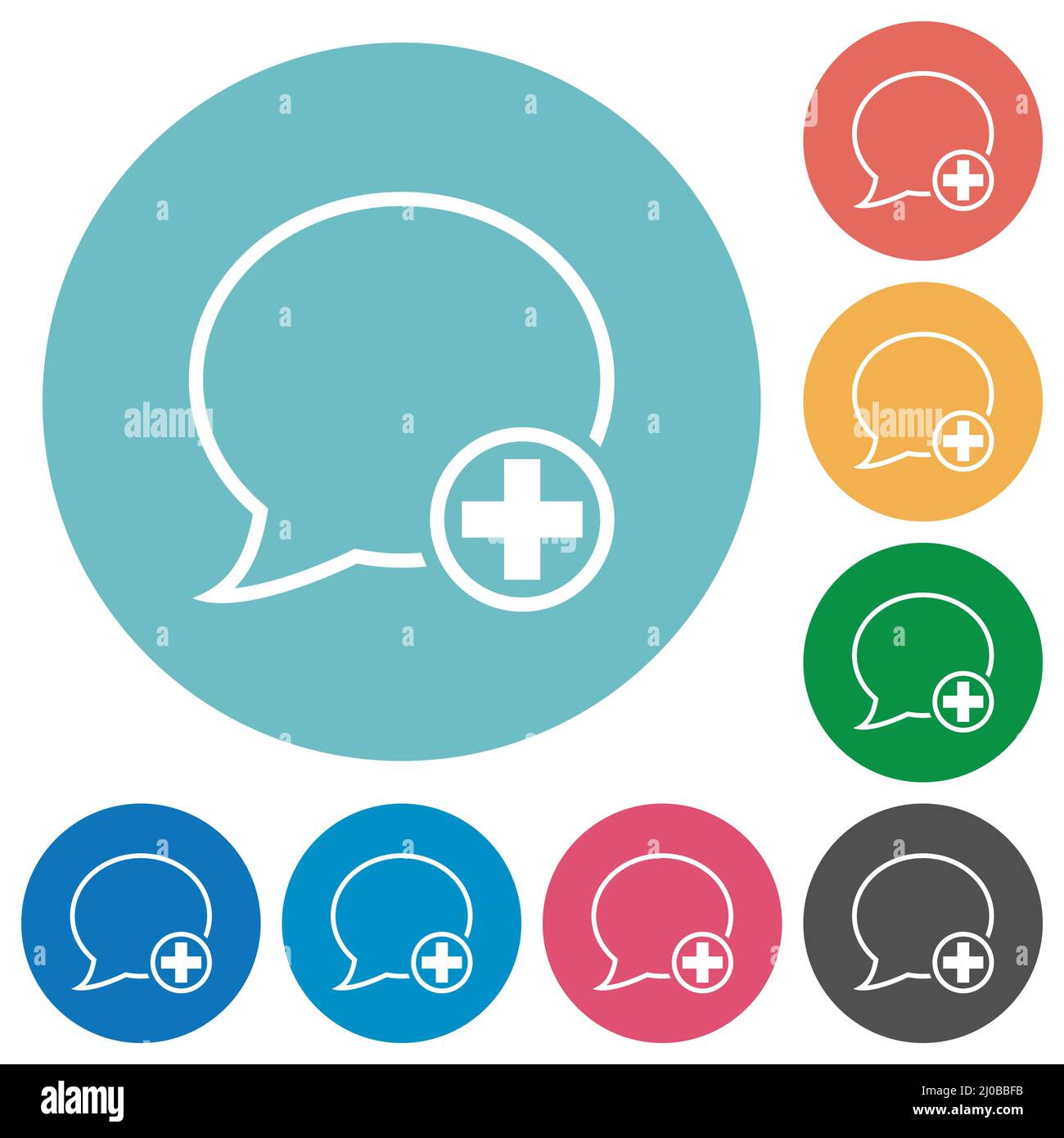 Add new message outline flat white icons on round color backgrounds ...