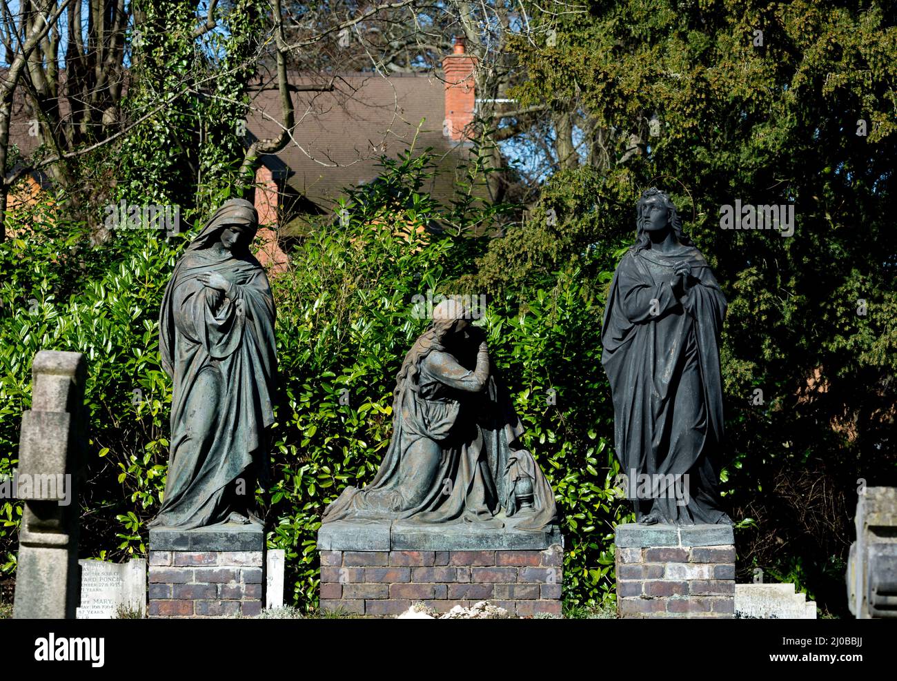 Statues in the churchyard of Olton Friary, West Midlands, England, UK