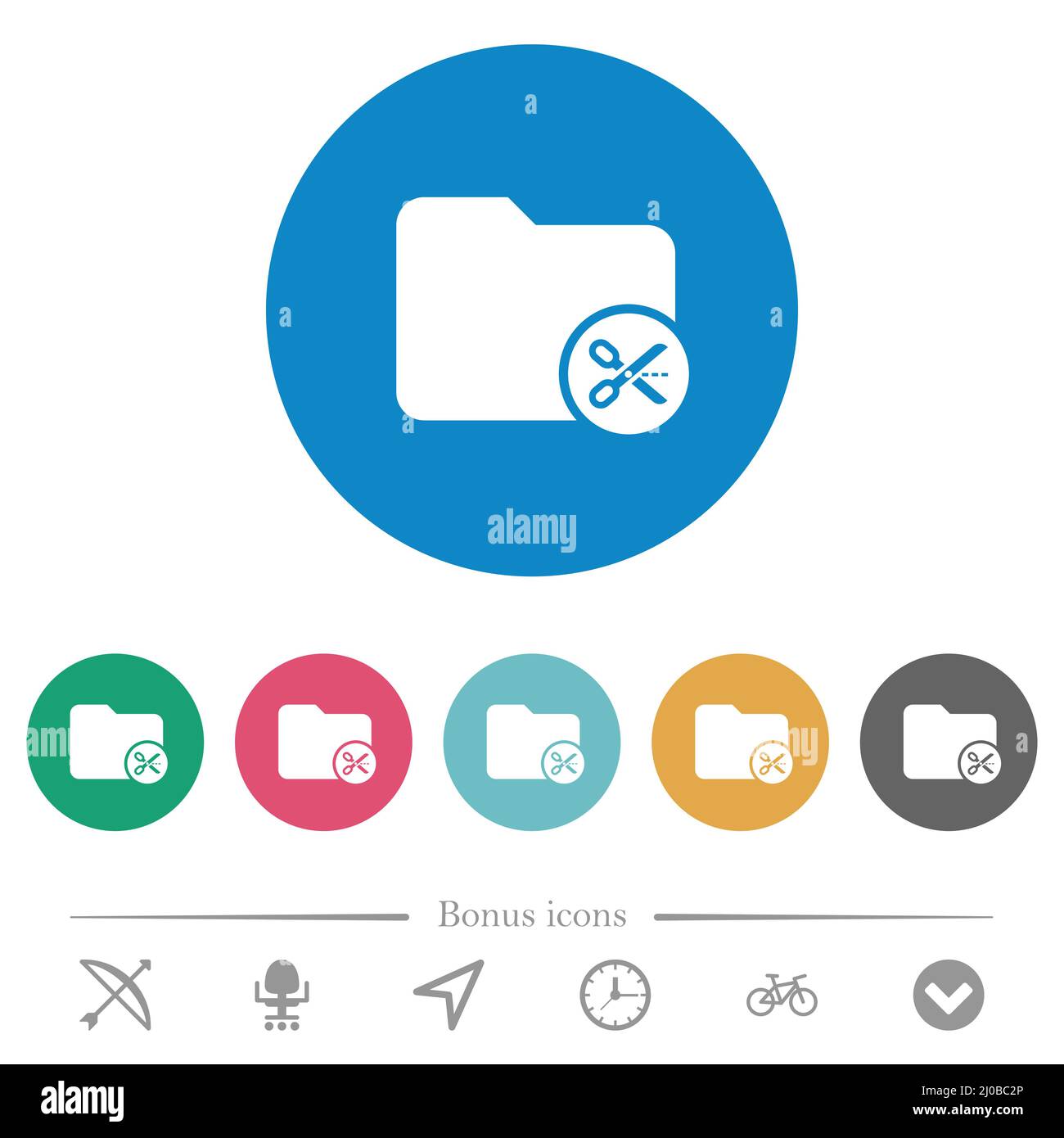 Cut directory flat white icons on round color backgrounds. 6 bonus ...