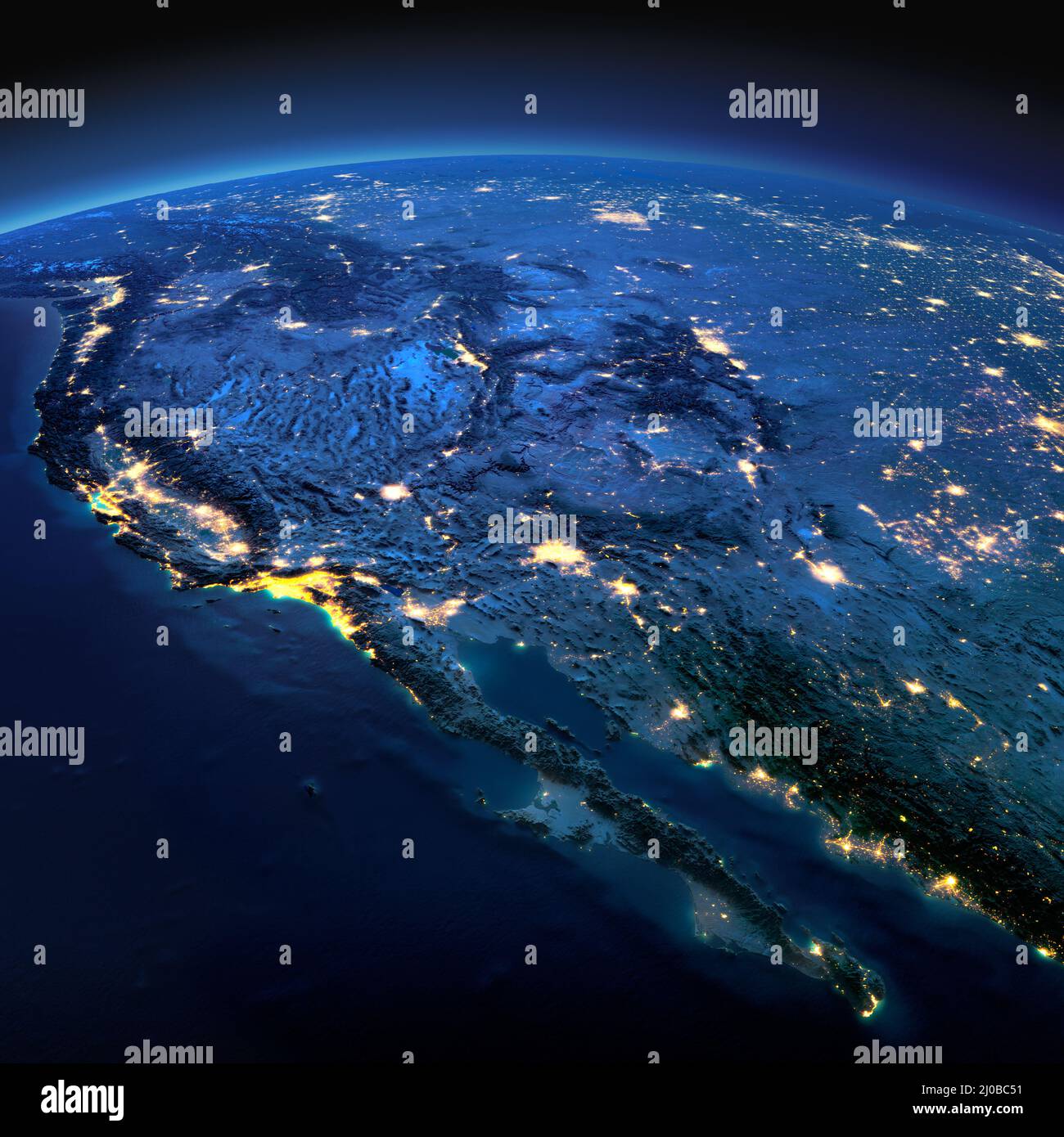 Detailed Earth. Gulf of California, Mexico and the western U.S. states Stock Photo