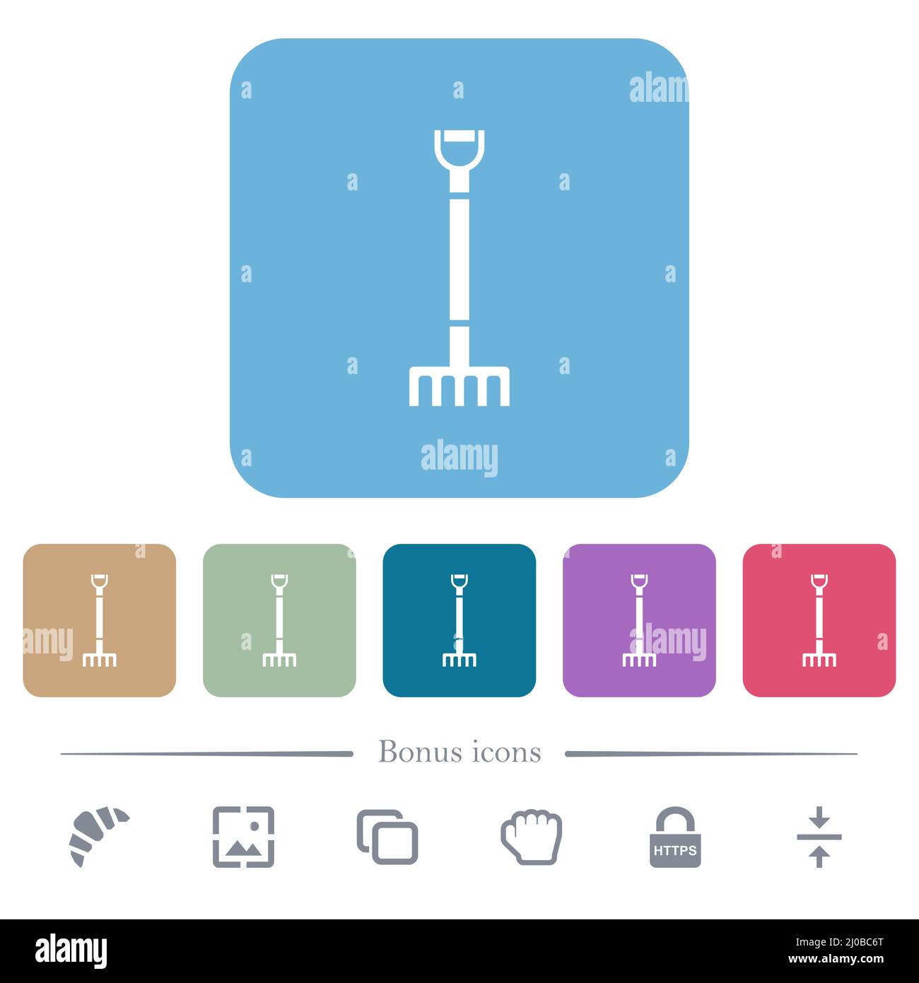 Single rake white flat icons on color rounded square backgrounds. 6 ...