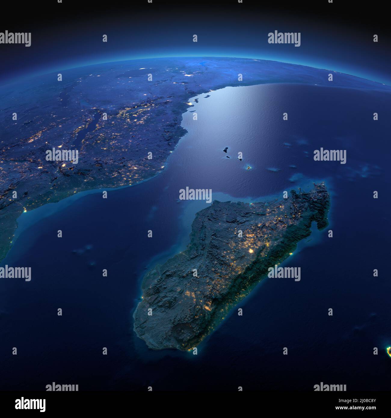 Detailed Earth. Africa and Madagascar on a moonlit night Stock Photo