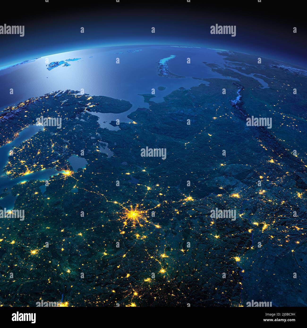 Detailed Earth. European part of Russia on a moonlit night Stock Photo