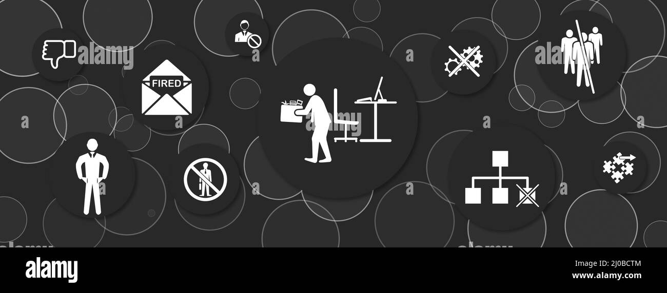 Concept of job loss with icons on circles Stock Photo - Alamy