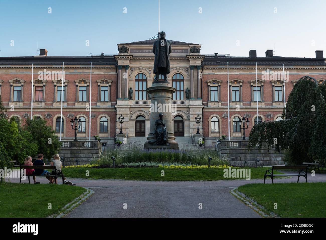 Uppsala, Uppland -Sweden - 07 27 2019 Facade and statue of the university of Uppsala Stock Photo