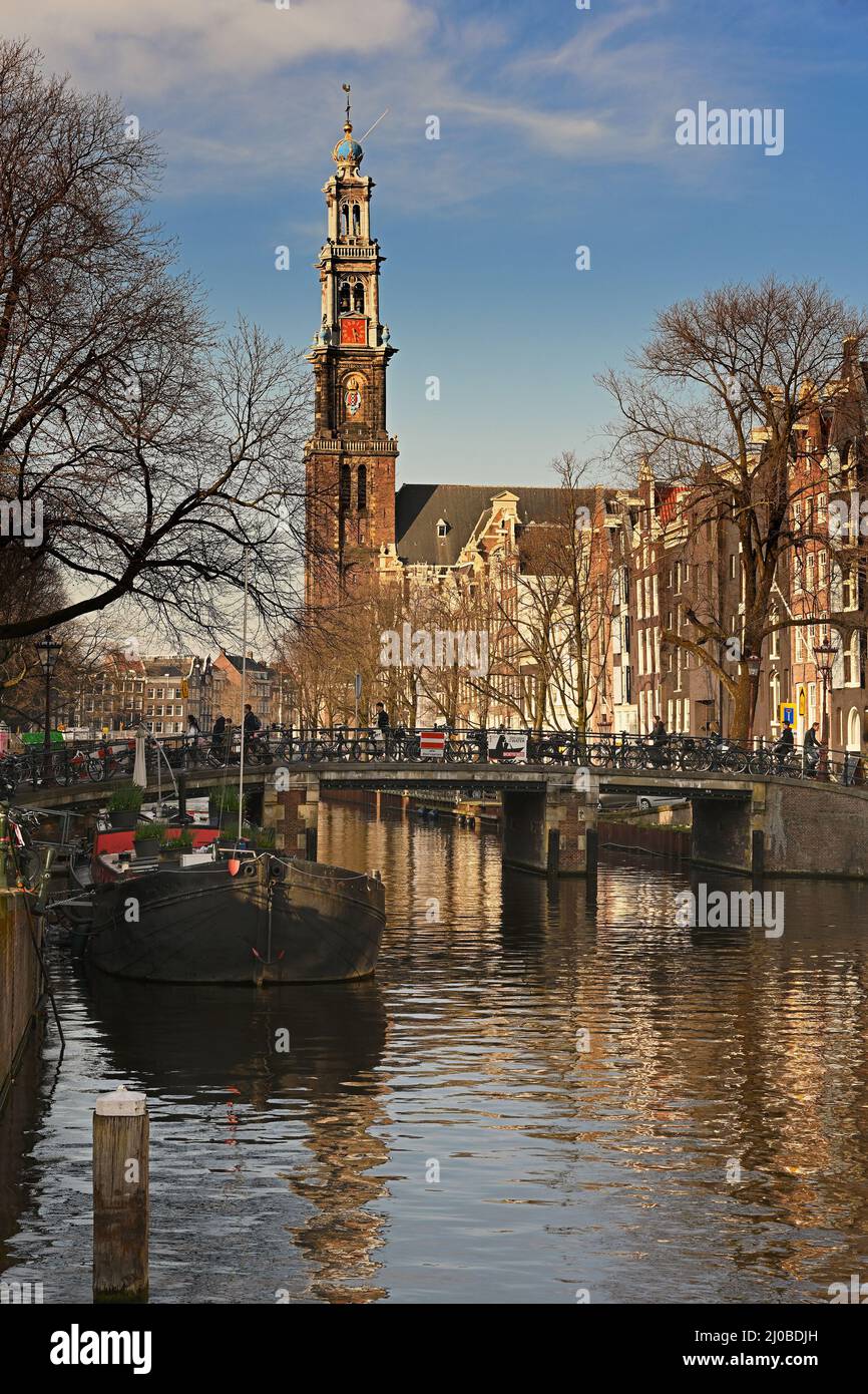 amsterdam, netherlands - 2022-03-02:  prinsengracht and westerkerk --  [credit: joachim affeldt - larger format available upon request] Stock Photo