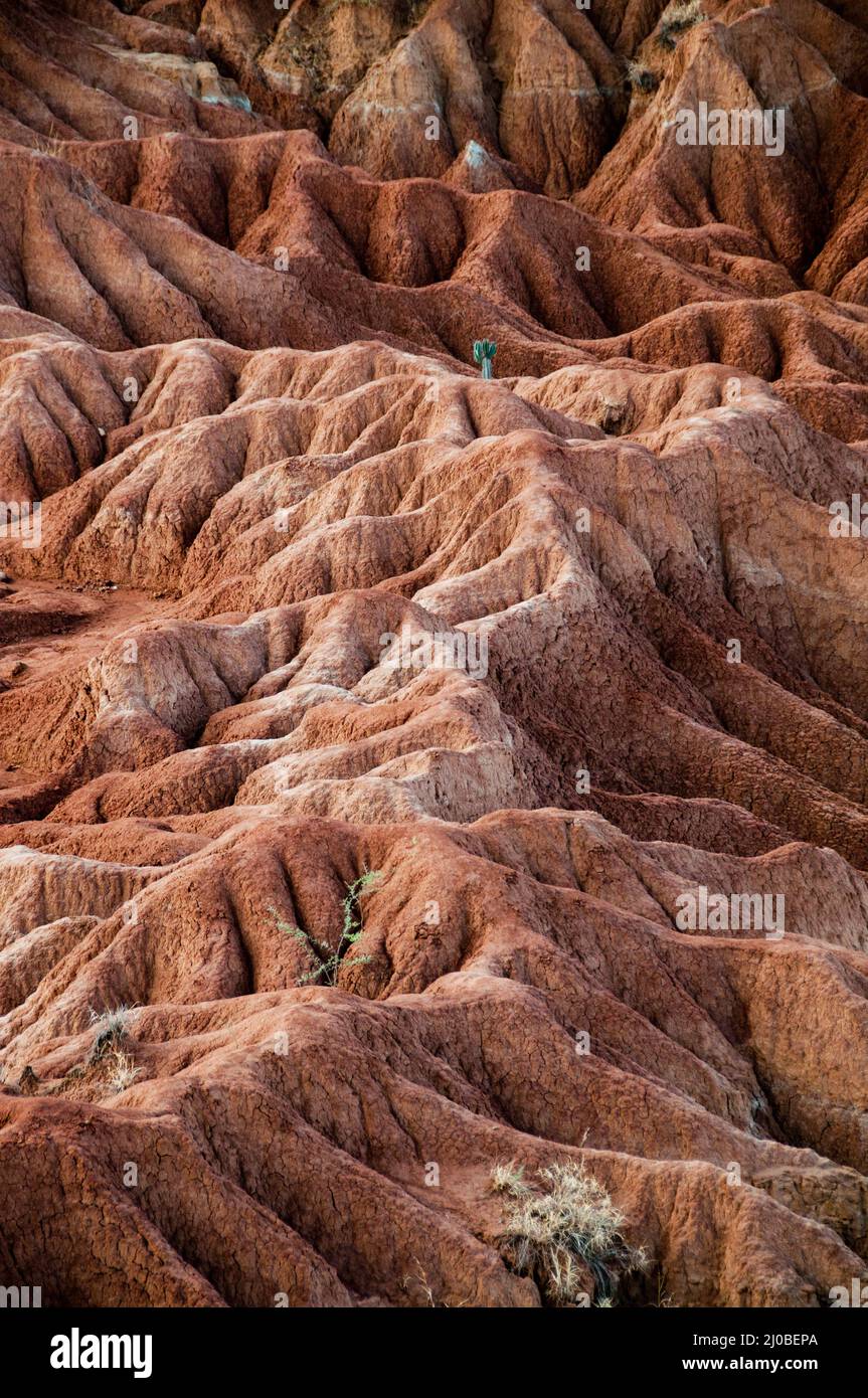 Big red sandstone rock formation in hot dry desert of Tatacoa, Huila Stock Photo