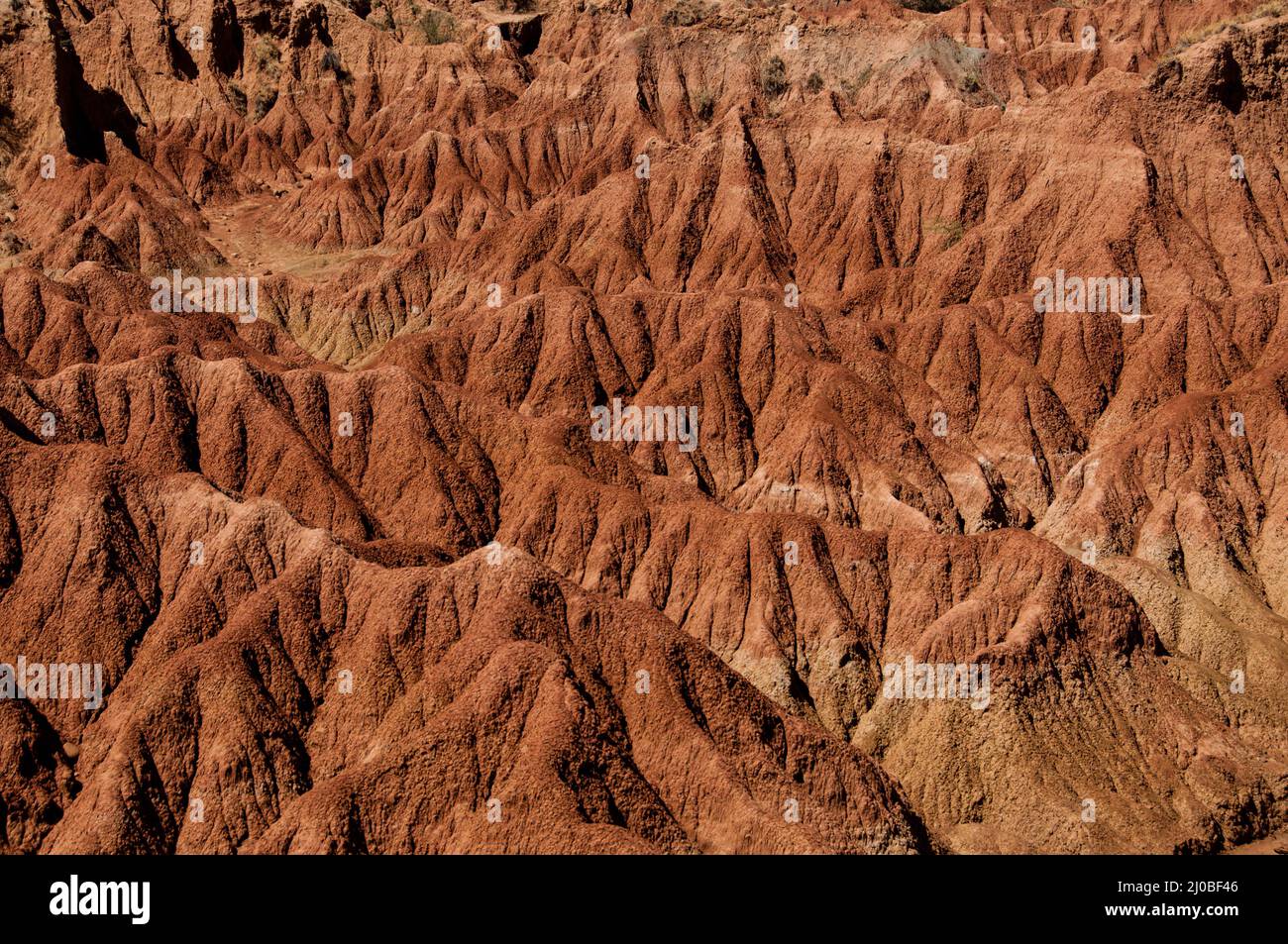 Drought red orange sand stone rock formation in Tatacoa desert, Huila Stock Photo