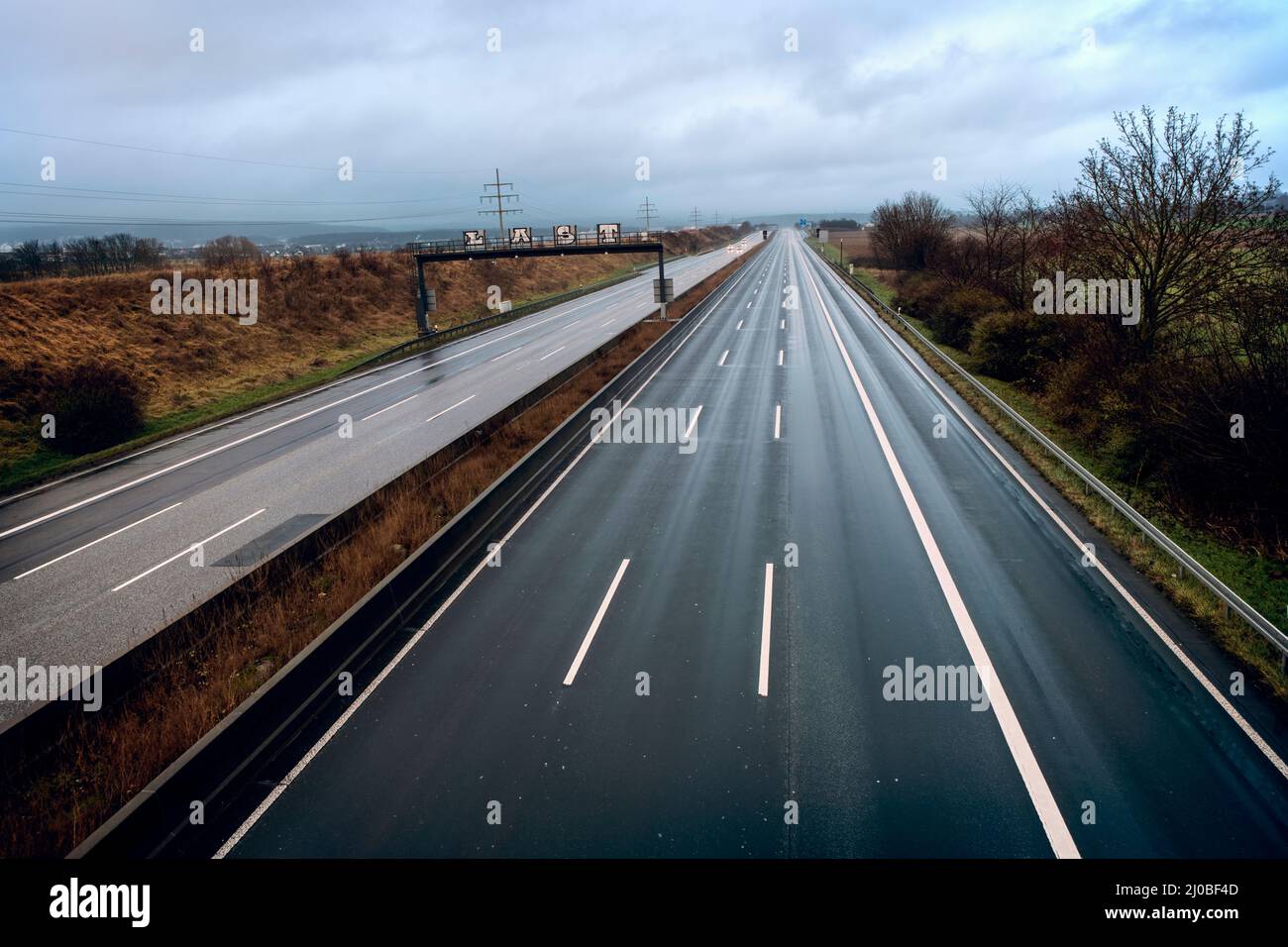 Empty section of the A5 freeway near Frankfurt Stock Photo
