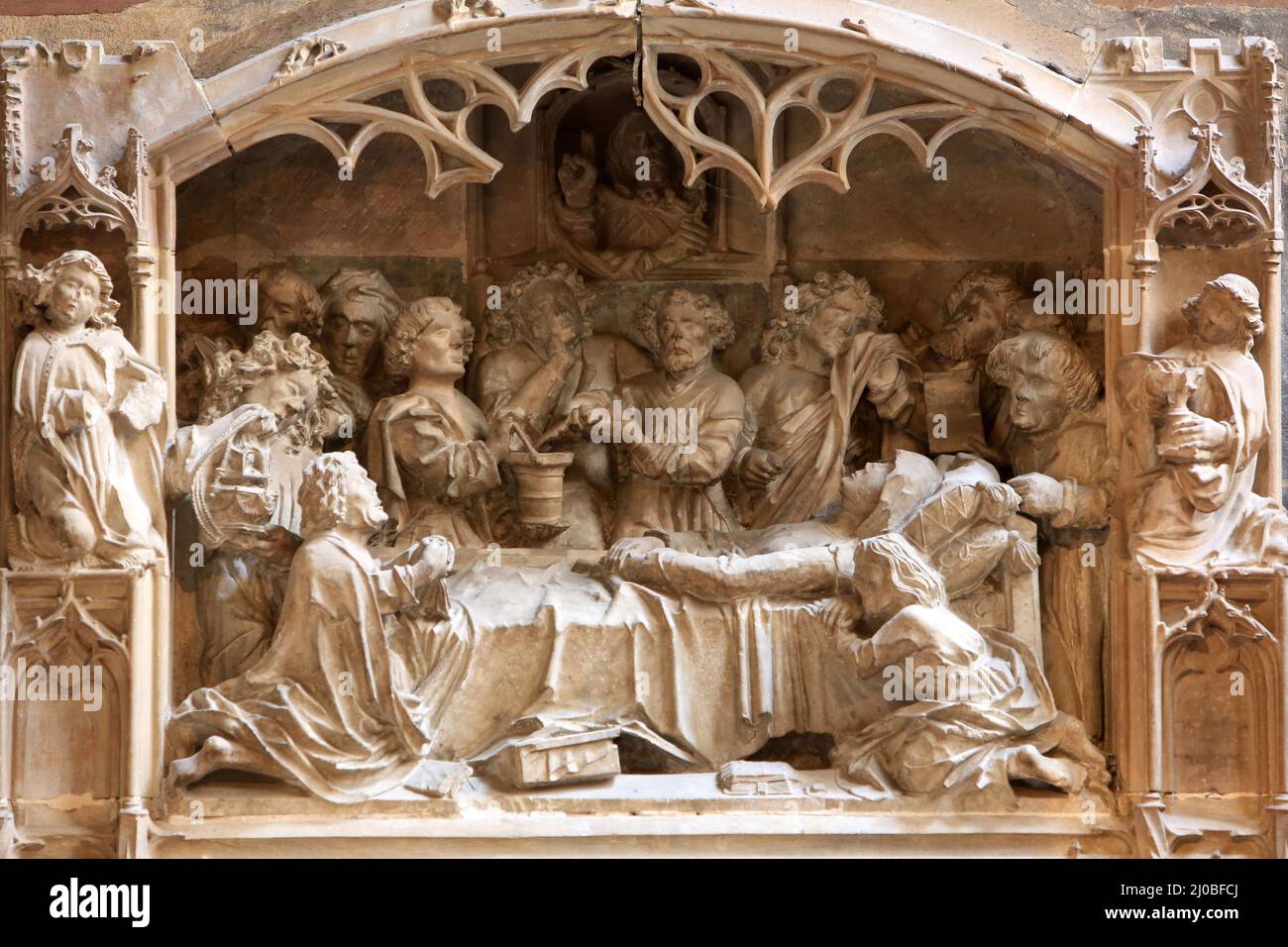 Dormition de la Vierge. Epitaphe de Conrad Bock et de sa femme Marguerite Berger. Chapelle Sainte-Catherine. Cathédrale Notre-Dame de Strasbourg. Stra Stock Photo