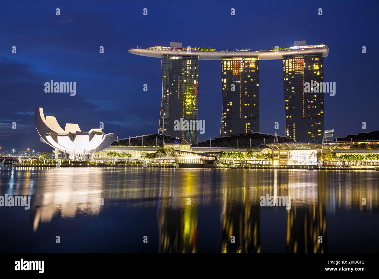 Overview of the marina bay with Marina Bay Sands in Singapore Stock Photo