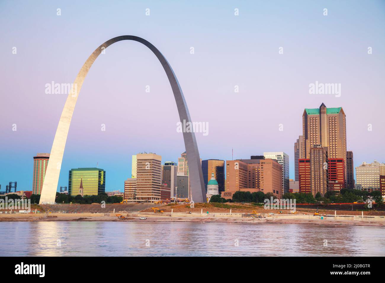 Downtown St Louis, MO with the Old Courthouse and the Gateway Arch Stock Photo