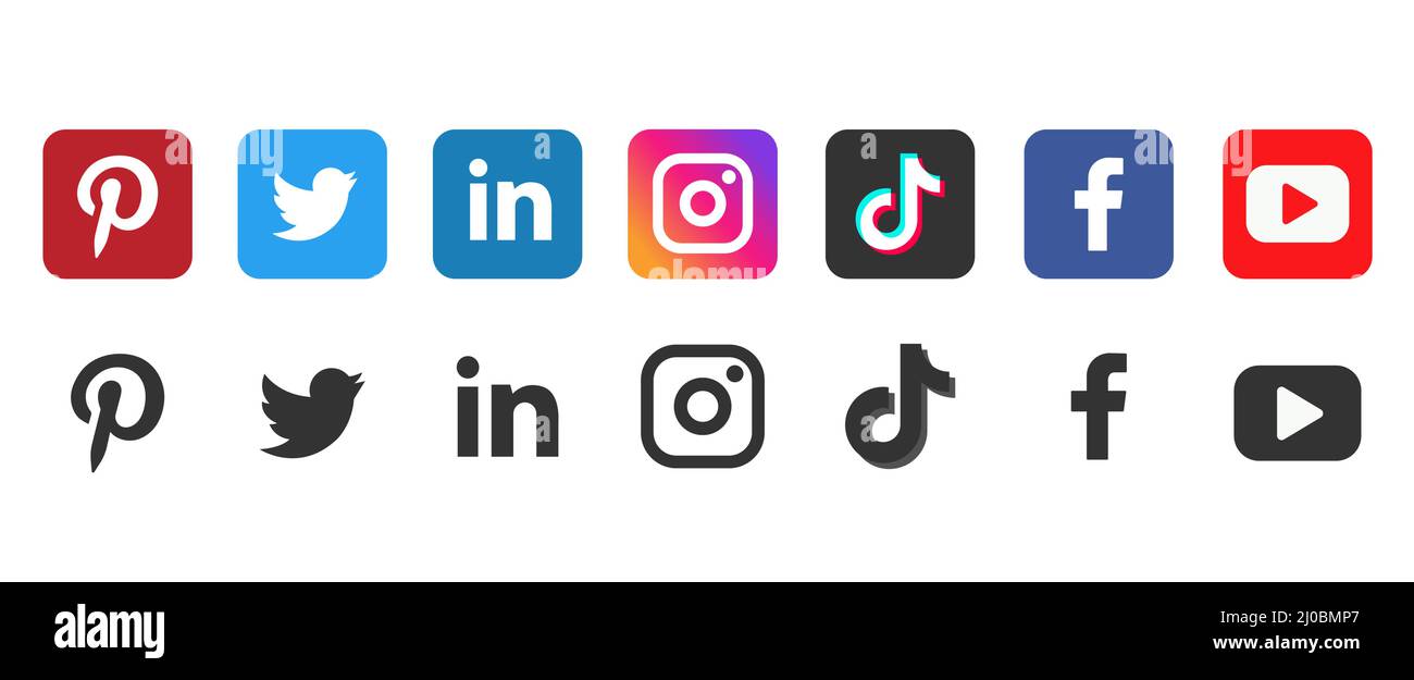 Social media logo. Social media logo set. Popular social media Stock