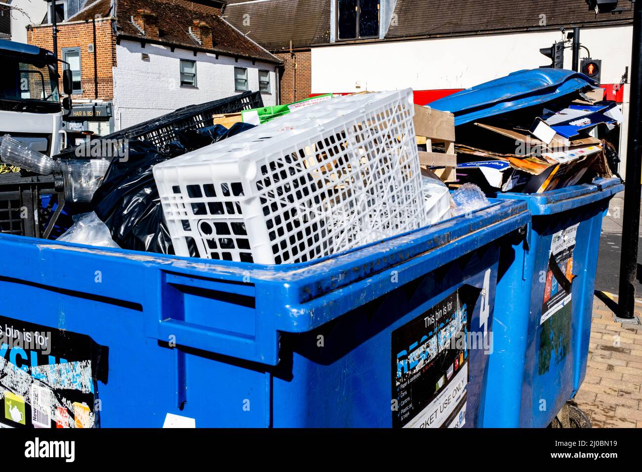 Epsom Surrey London UK, March 17 2022, Wheelie Bin Full Of Rubbish