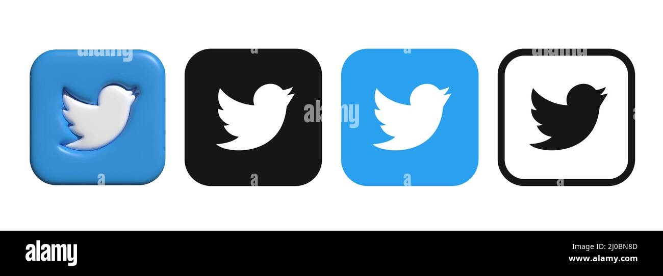 Twitter logo. Twitter 3d logo. Twitter icon set.  Stock Vector