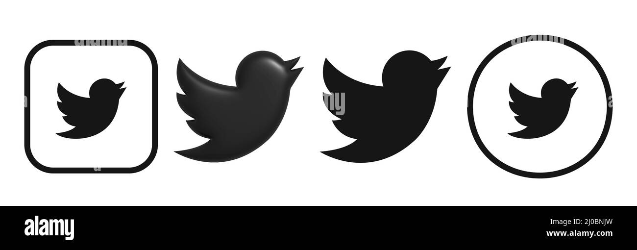 Twitter logo. Twitter 3d logo. Twitter icon set. black Stock Vector