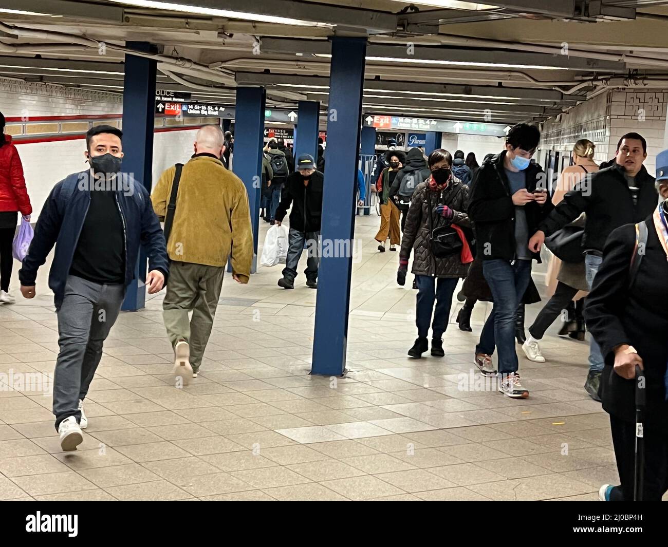 14th street subway station passengers hi-res stock