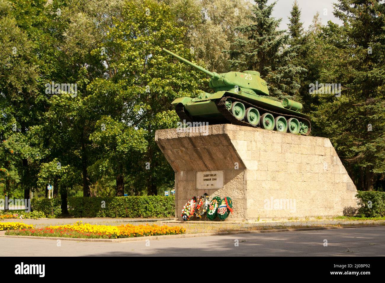 Monument to war Tank T-34. City Kirishi, Leningrad region. Russia Stock Photo
