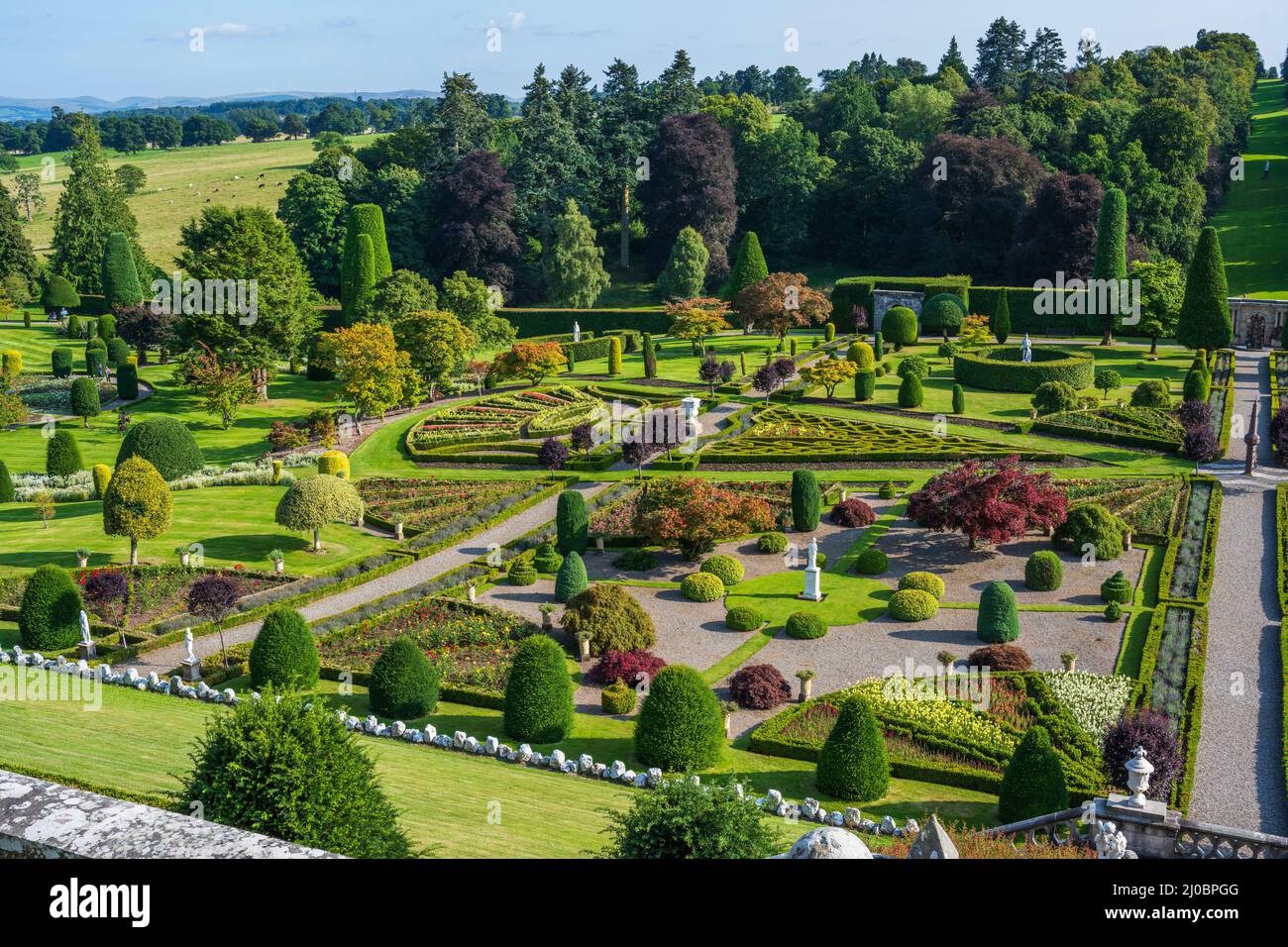 General view of Drummond Castle Gardens near Crieff in Perthshire, Scotland, UK Stock Photo