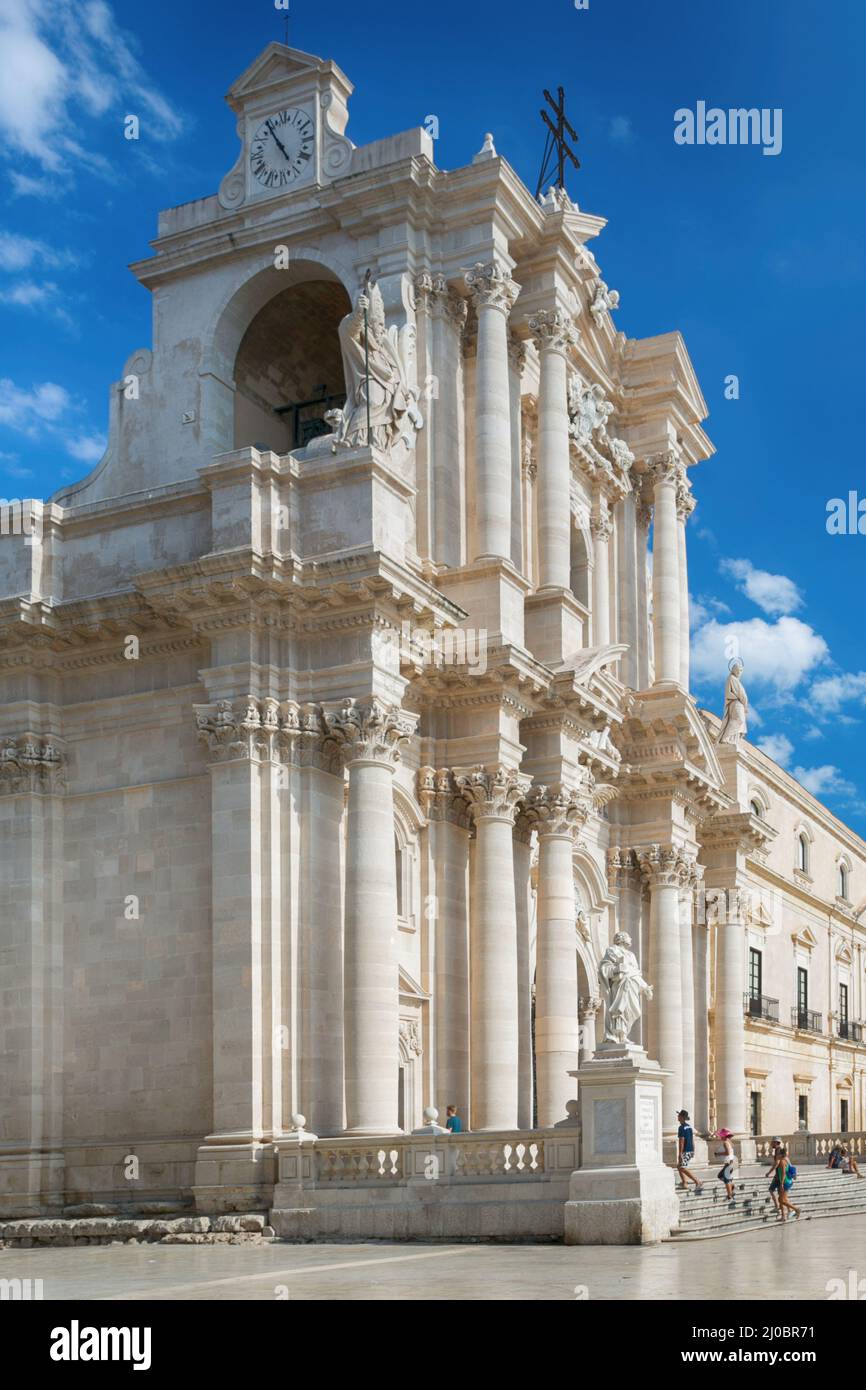 Travel Photography from Syracuse, Italy on the island of Sicily. Cathedral Plaza. Stock Photo