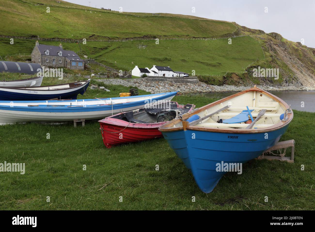 Fishing boats, Unst Island, Shetland, Scotland Stock Photo