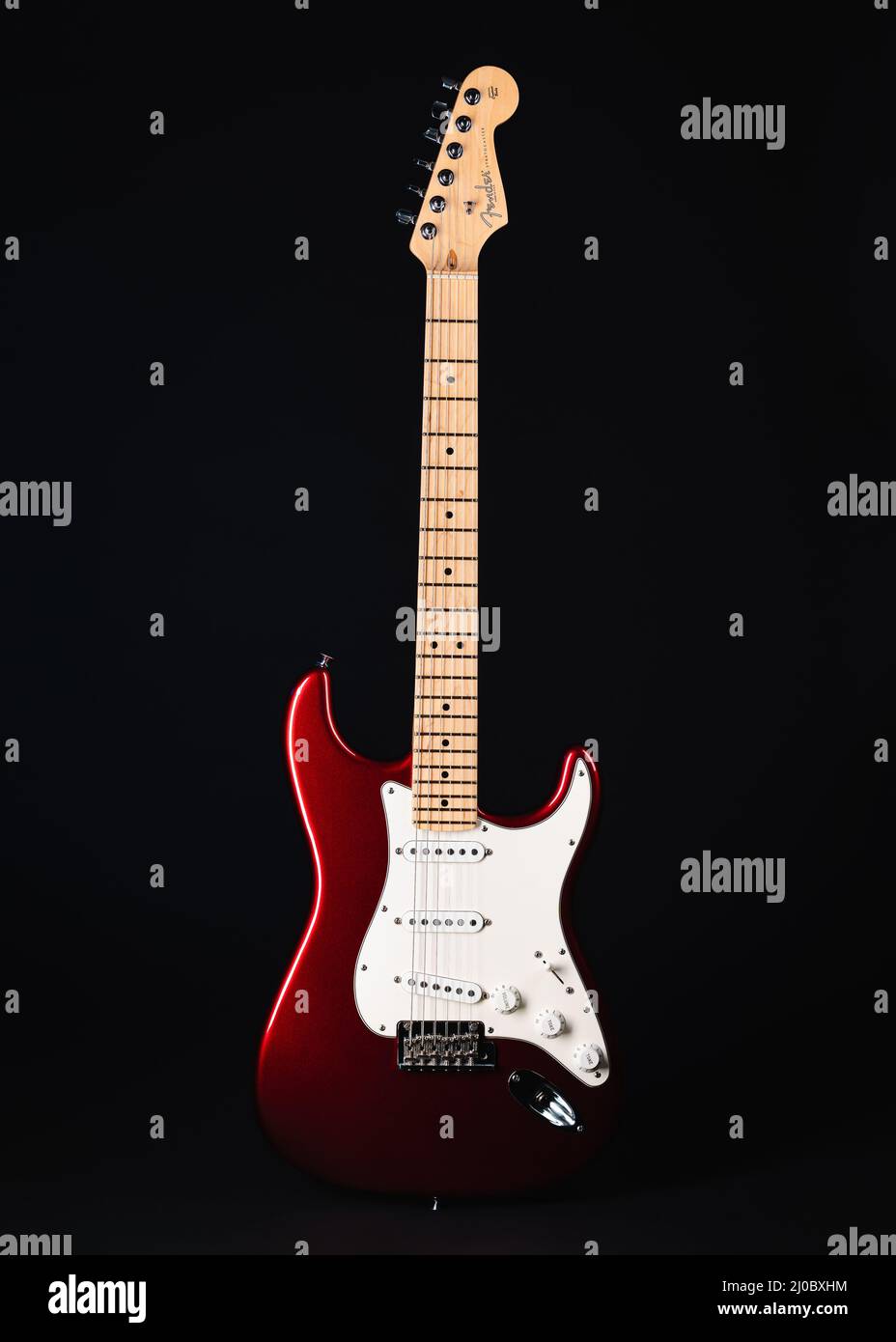 Candy Apple red stratocaster on black Stock Photo