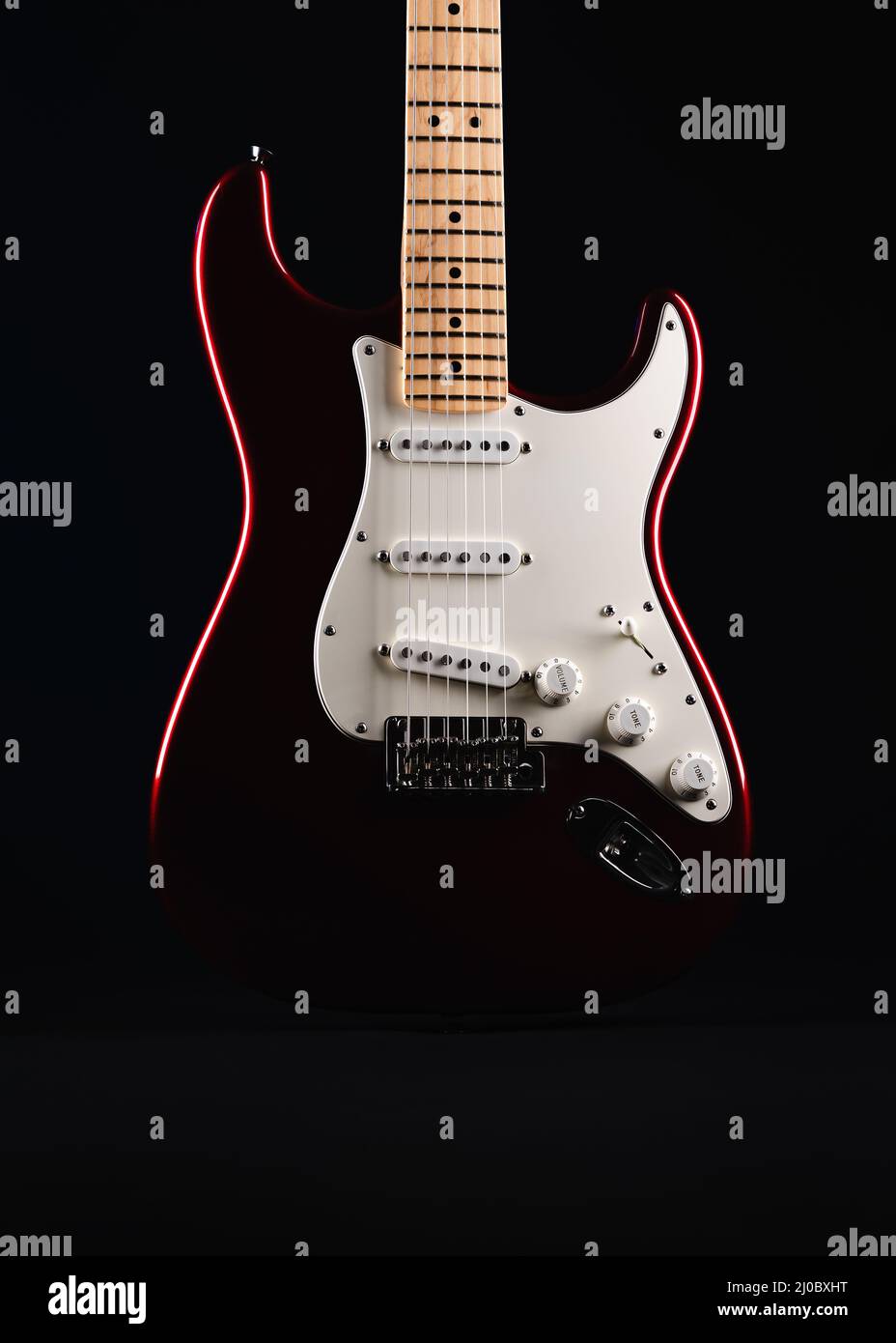 Candy Apple red stratocaster on black Stock Photo