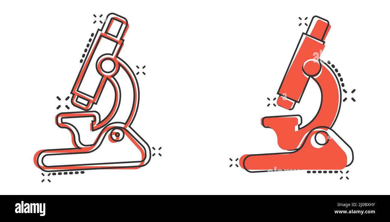 Microscope icon in comic style. Laboratory magnifier cartoon vector ...