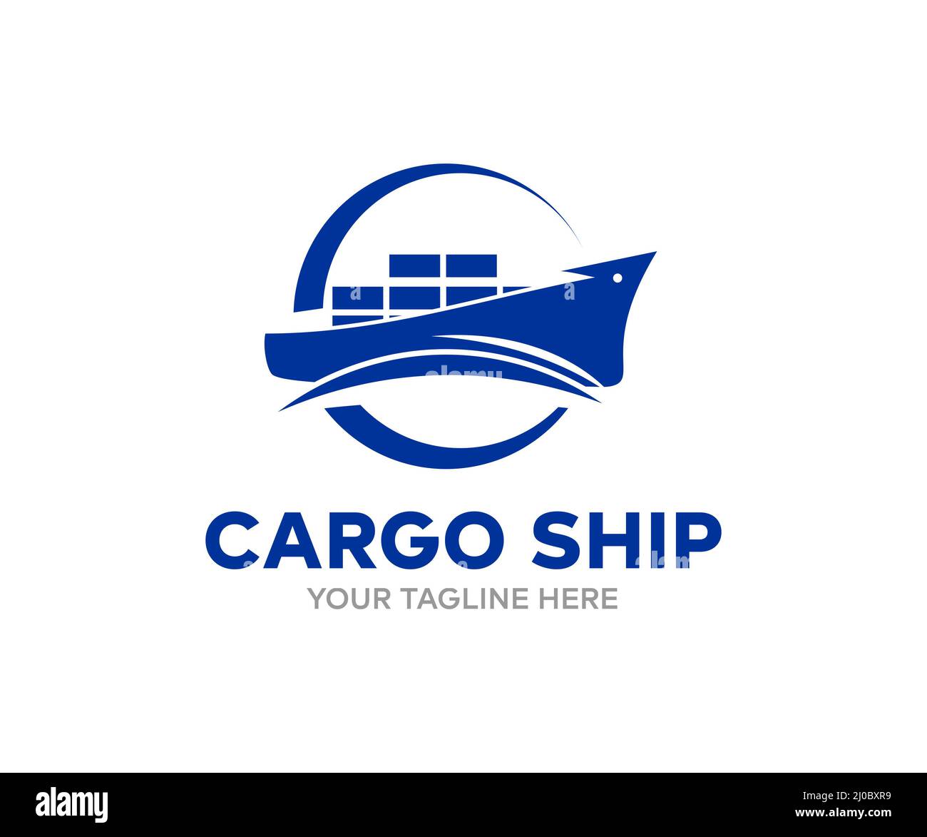Cargo ship in the ocean, freight Transportation, shipping logo design. Nautical vessel, vector design and illustration. Stock Photo