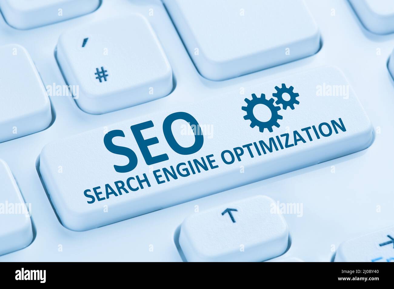 SEO Search Engine Optimization search engine optimization internet blue computer keyboard Stock Photo