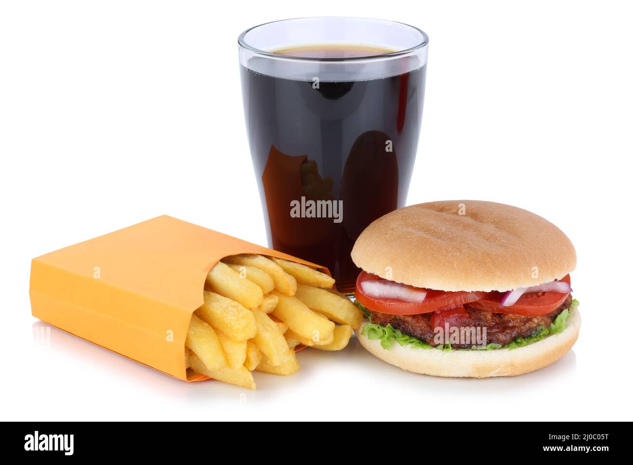 Hamburger Menu Menu with French fries Cola Drink Fast Food Free Copy Stock Photo