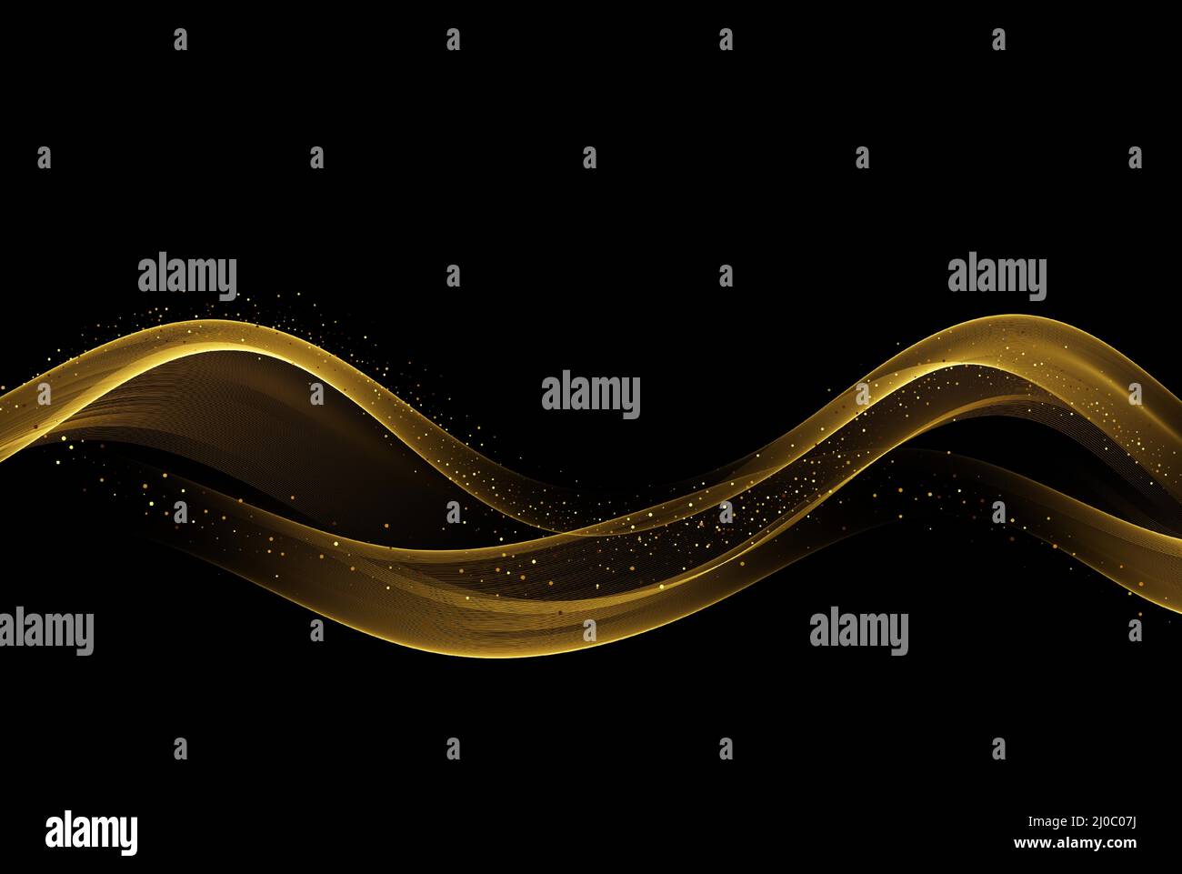 Golden wave glitters on a black background. Abstract vector shiny ...