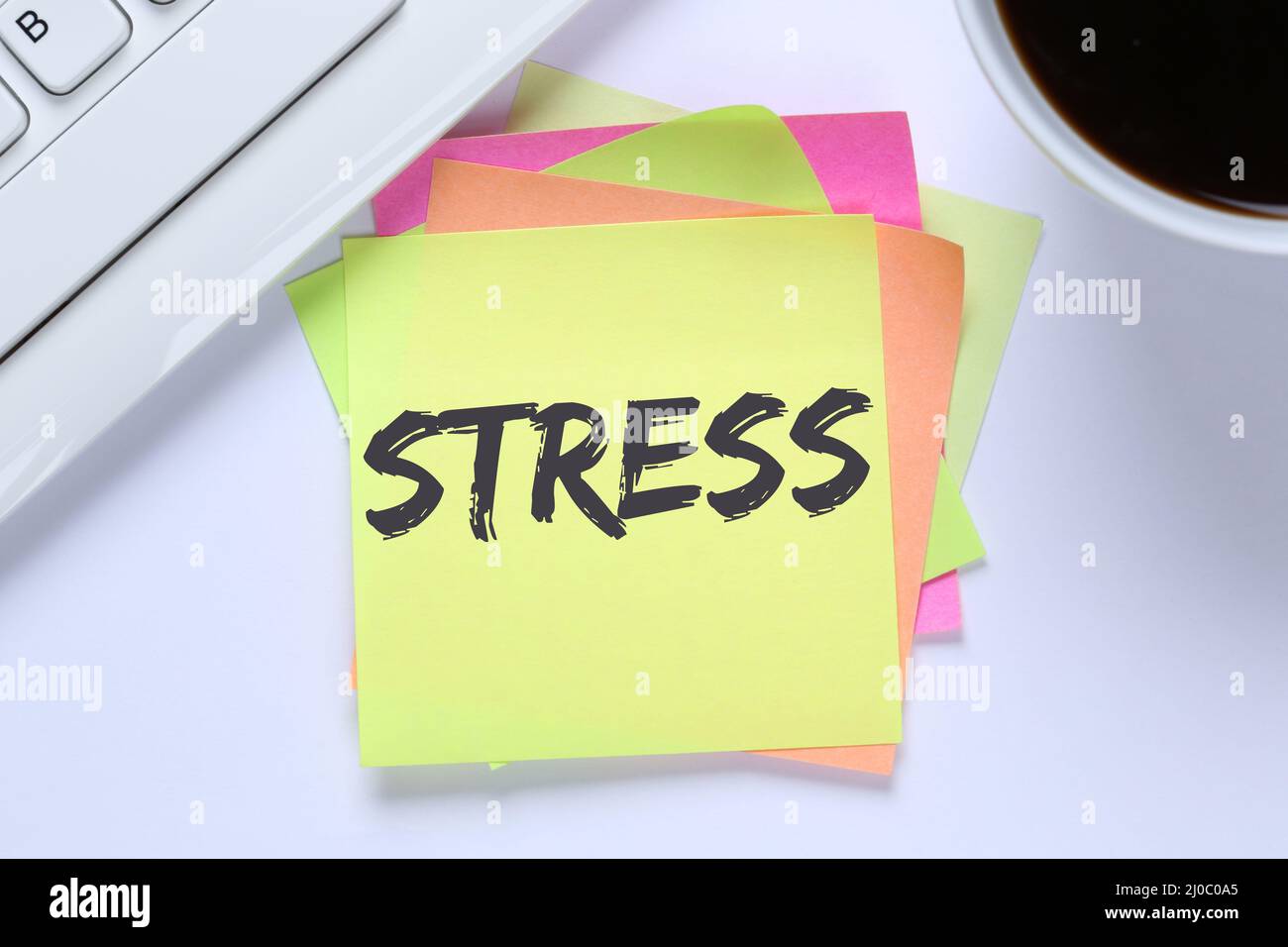 Job stress burnout relaxation exhaustion desk Stock Photo