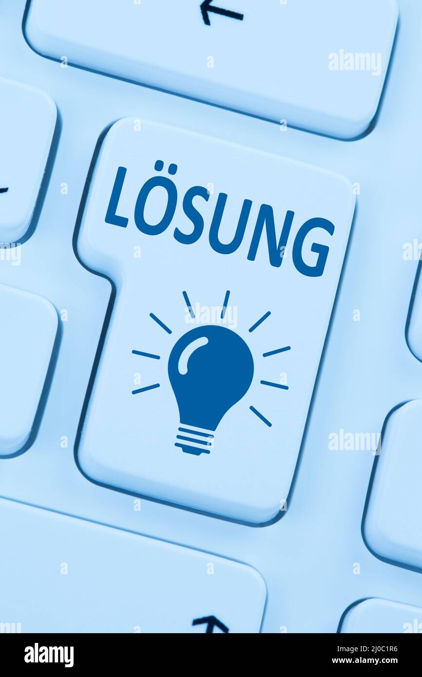 Find solution problem conflict button computer blue online web Stock Photo