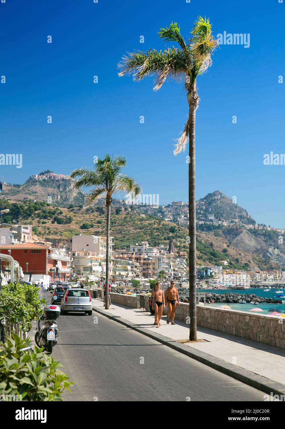 The main tourist promenade of Giardini Naxos on the island of Sicily Italy Stock Photo