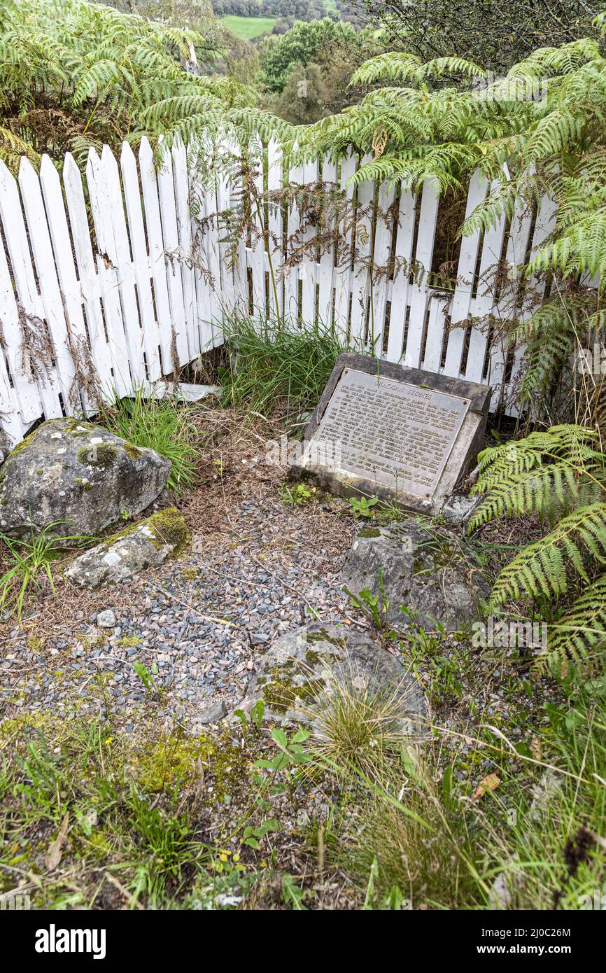 A plaque marking Craggan Stones, a spot where Dissenters met for worship outdoors in the 19th century at Craggan, Moray, Scotland UK. Stock Photo