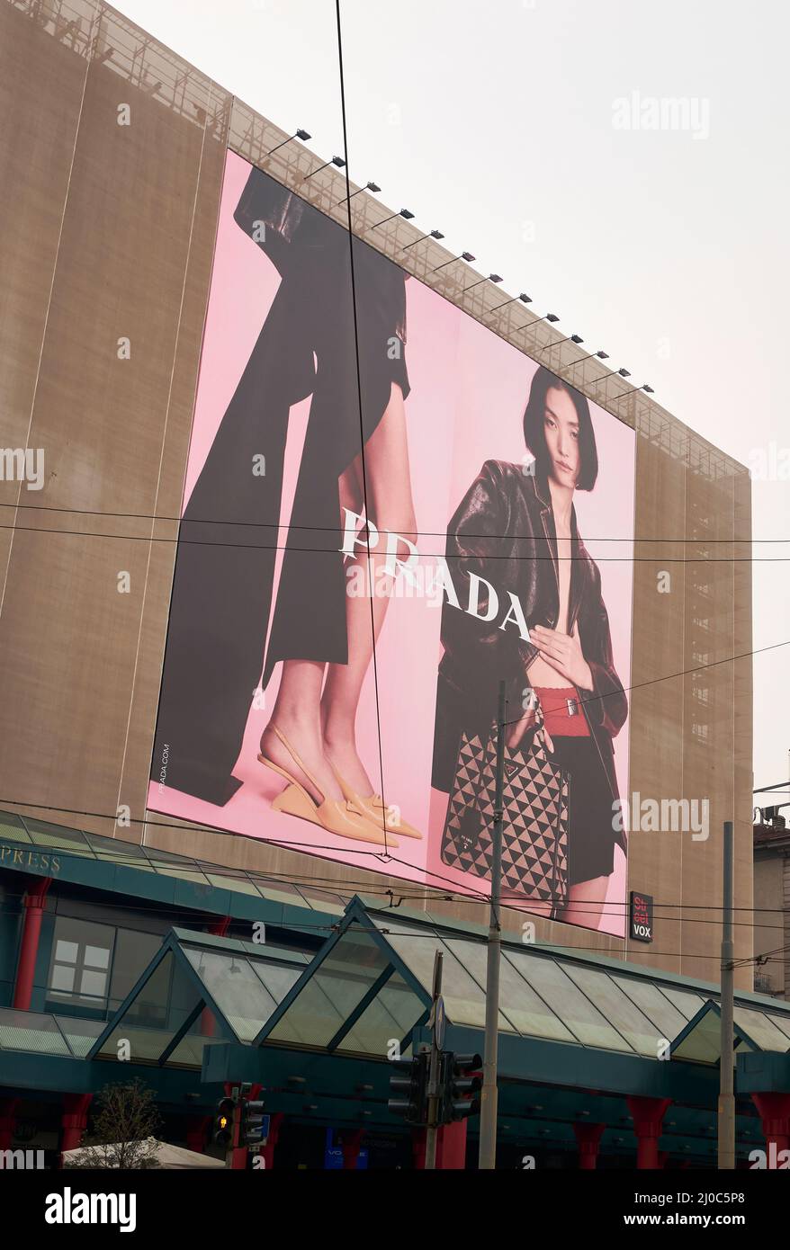 Milano, piazzale Cadorna, wide advertising billboard of
