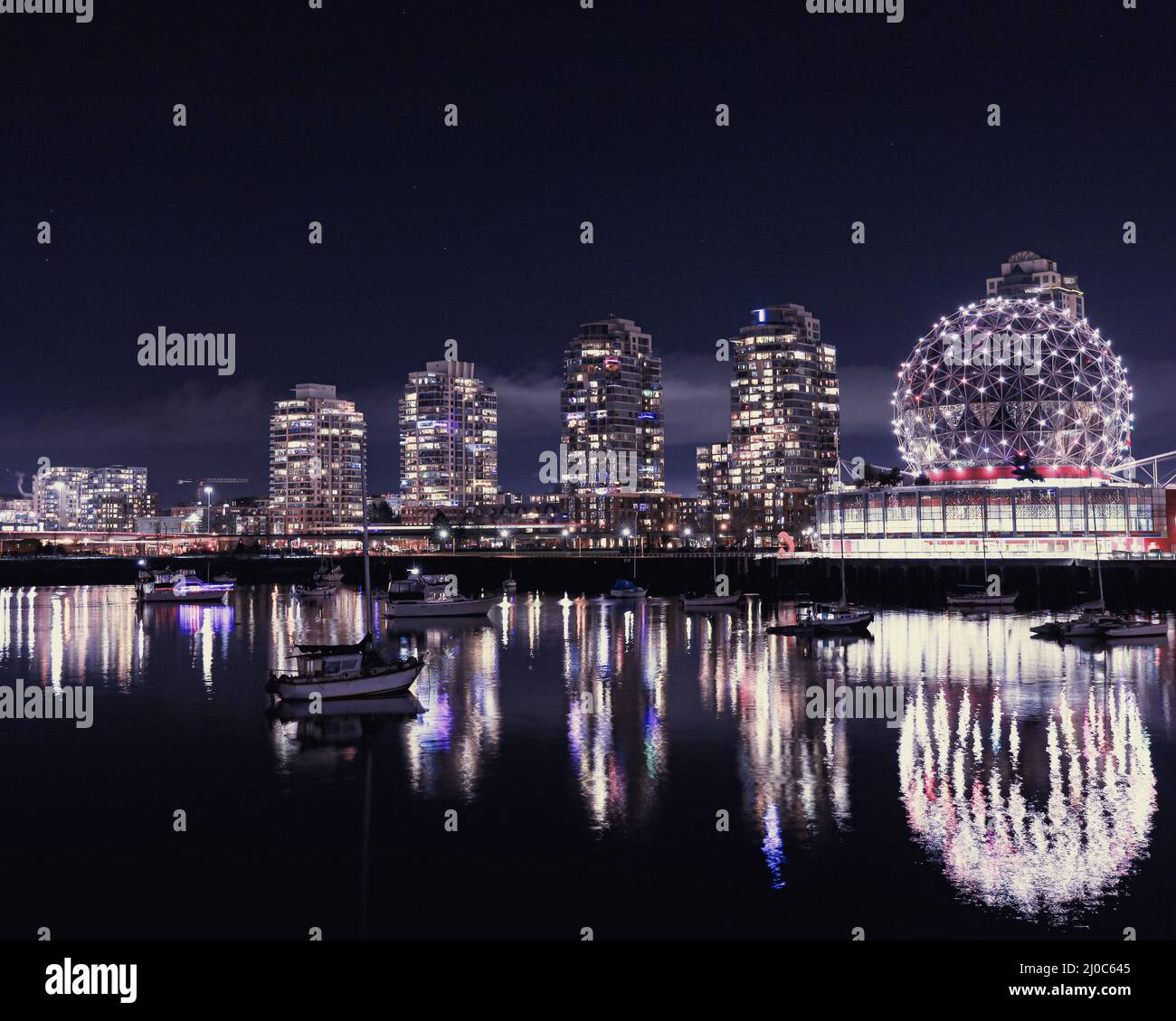 Aerial view of Vancouver city skyline at night, Canada Stock Photo - Alamy
