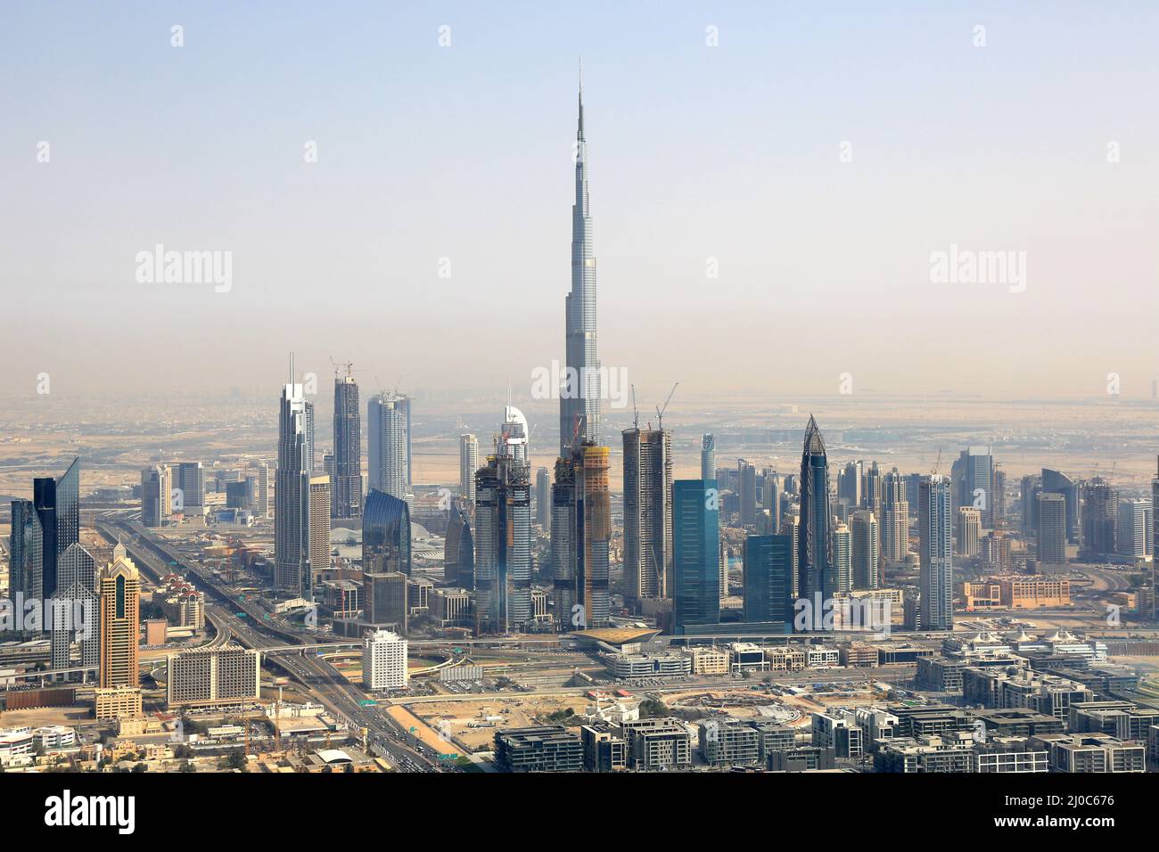 Dubai Burj Khalifa Downtown Aerial View Aerial Photo Stock Photo