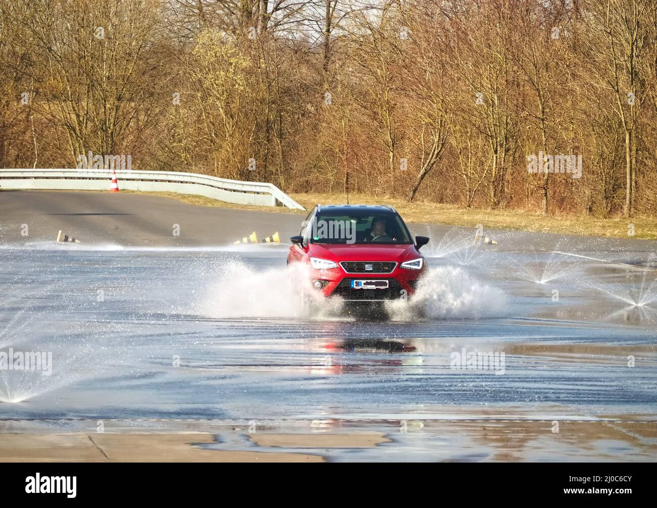 ADAC driving safety training aquaplaning on a practice area Stock Photo