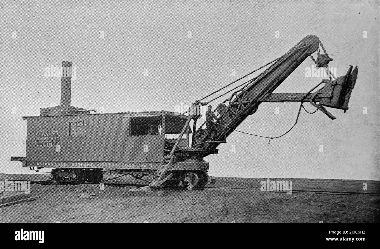 Steam Powered Excavator built by Bucyrus Steam Shovel & Dredge Company; Black and white photograph taken circa 1890s Stock Photo